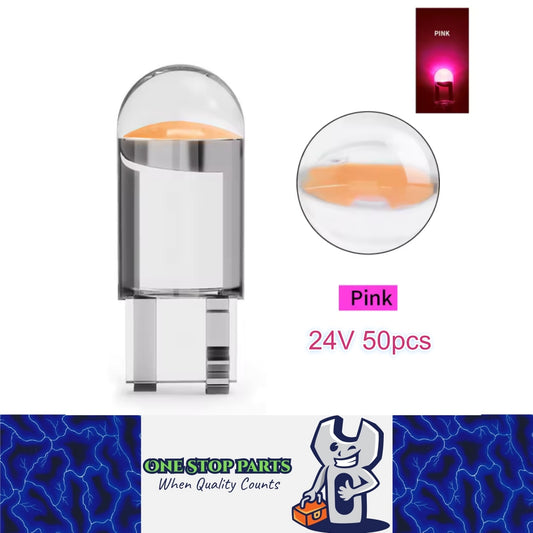 50 X 24V Pink/Purple T10 Dome Head COB LED Globes Ideal for Dash Lights Parkers