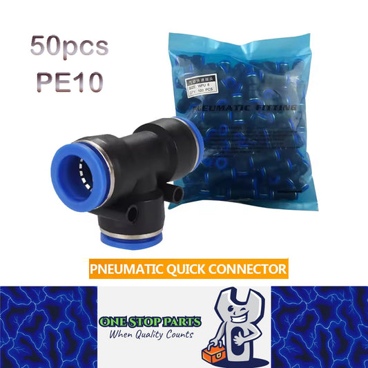 50 x T shaped Tee PE10 Air Pneumatic Connectors OD10mm Hose 3 Way Fittings