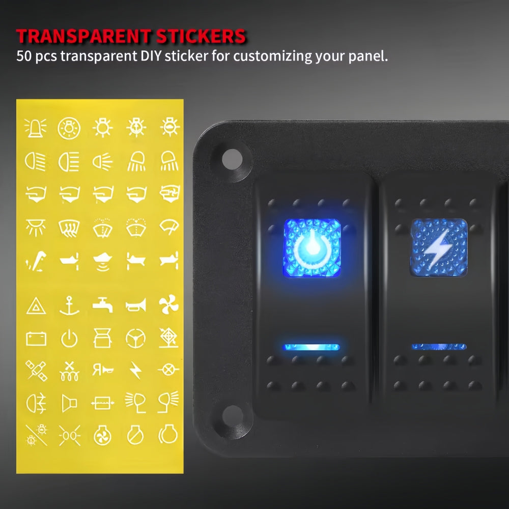 Pre Wired 4 Gang Switch Panel Blue LED Rocker Switch Panel 12-24V Car Marine