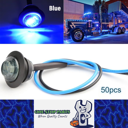 50 x Blue Round LED Side Marker Lamps 1.91CM 3LED 12V LED Signal Indicator Light