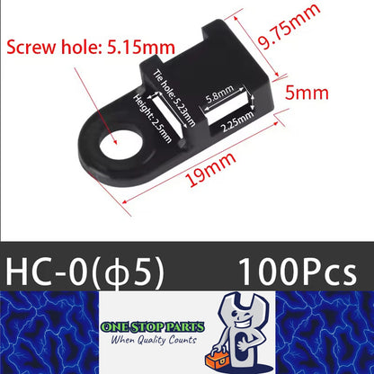 100 X Black Cable tie Mounts Plastic 5.1mm screw or pop rivet base for cable tie