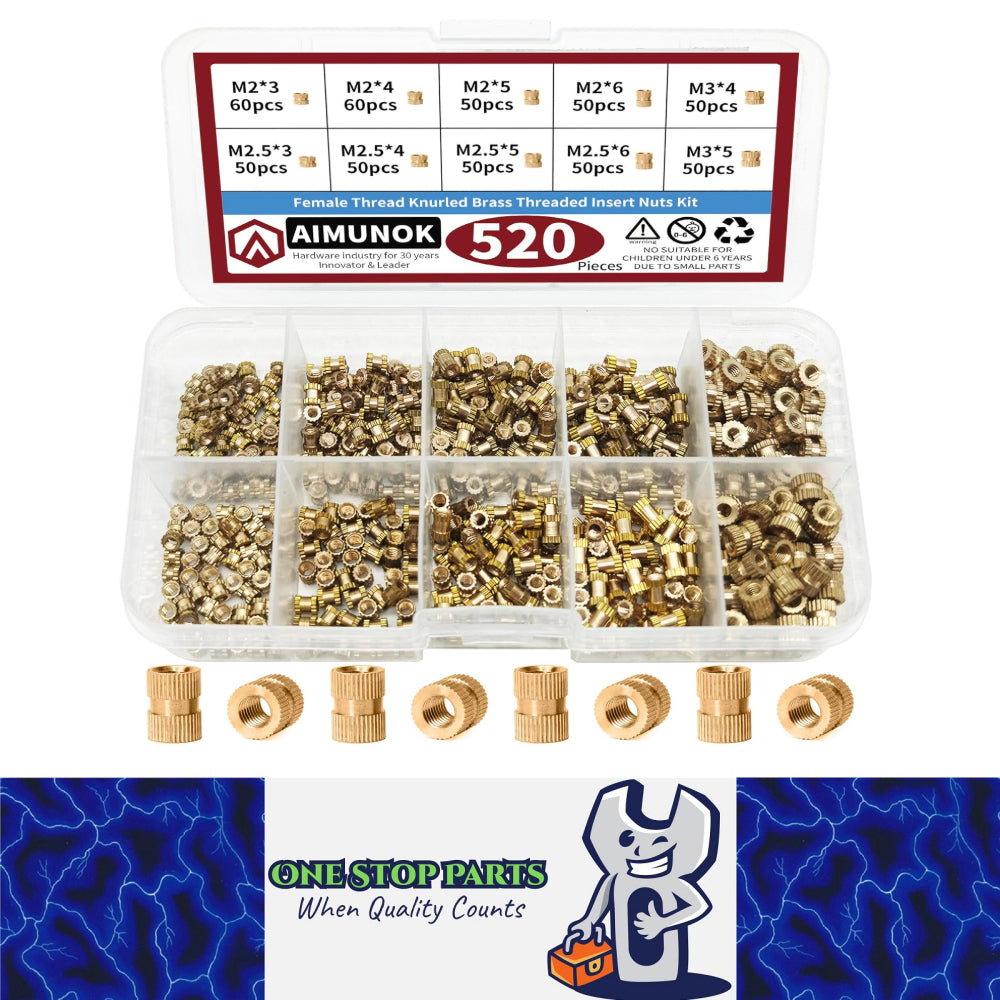 520pcs Brass Threaded Inserts Kit M2 M2.5 M3 Knurled Heat-Set Nuts for 3D Print
