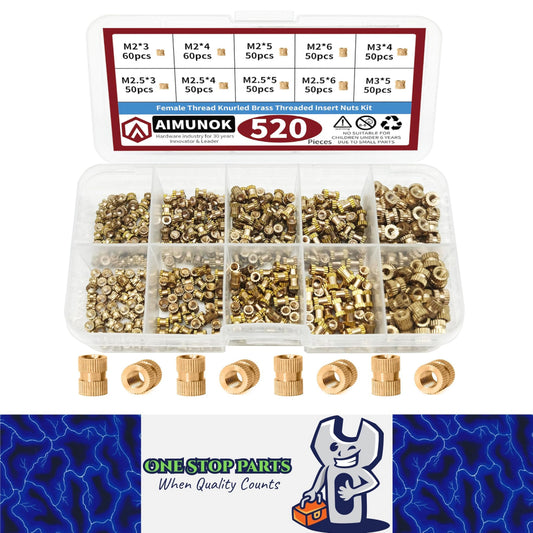 520pcs Brass Threaded Inserts Kit M2 M2.5 M3 Knurled Heat-Set Nuts for 3D Print