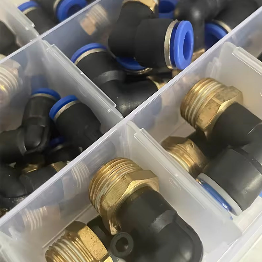 56pcs Air Pneumatic Bend Fittings PL Series Trachea Elbow Connectors PL4 to PL12