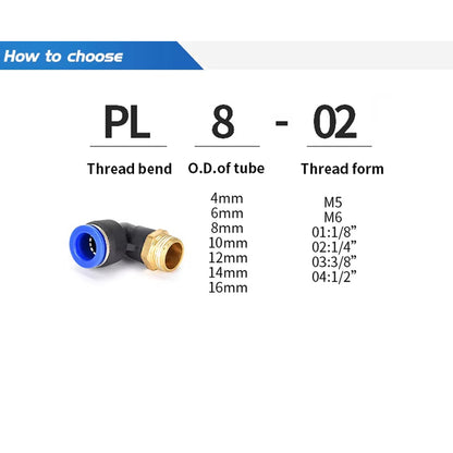 56pcs Air Pneumatic Bend Fittings PL Series Trachea Elbow Connectors PL4 to PL12