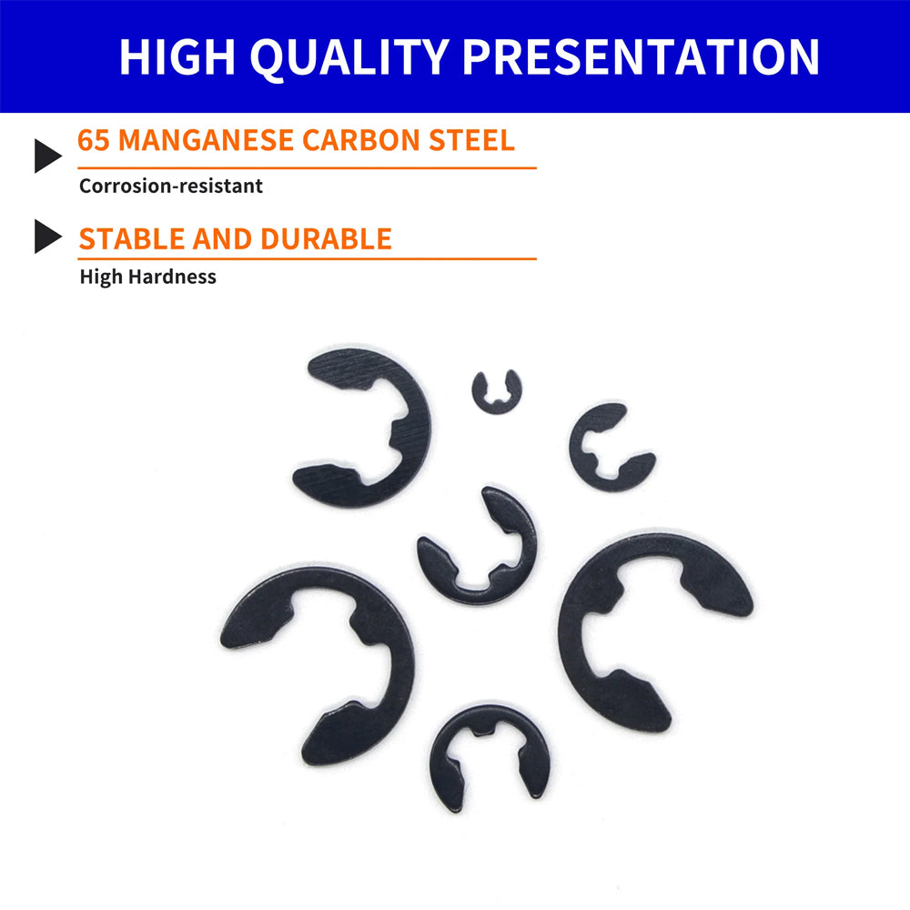 580pcs E-Clips M1.5-M10 Circlip Washer Kit 10 Sizes 65Mn Steel Retaining Ring