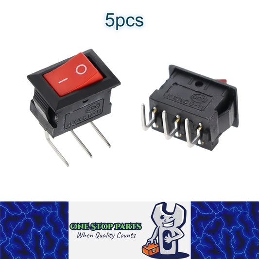 5 x Red Rocker Switches 10x15mm ON/OFF 3 Pin L Type SPST Panel Mini  Switches