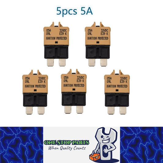 5 x 5Amp Standard Blade Fuse Circuit Breaker Manual Reset Circuit Breaker 5A