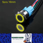 5 x Yellow LED 16mm Metal Push Button Switch 12V-24V Pre-Wired Self-Rest Switch