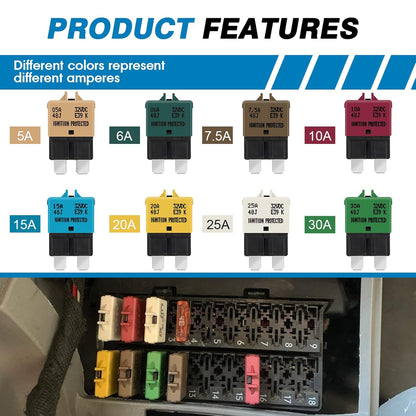 5 x 20Amp Standard Blade Fuse Circuit Breaker Manual  Reset Circuit Breaker 20A