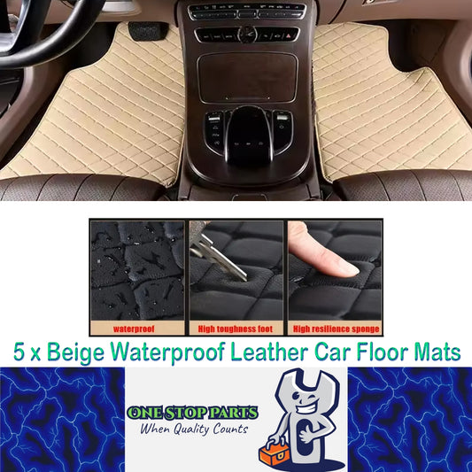 5 x Beige Waterproof Leather Car Floor Mats Universal Auto Foot Pad Protector
