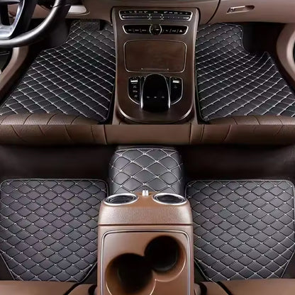 5 x Black/Beige Waterproof Leather Car Floor Mats Universal Auto Foot Pad Carpet