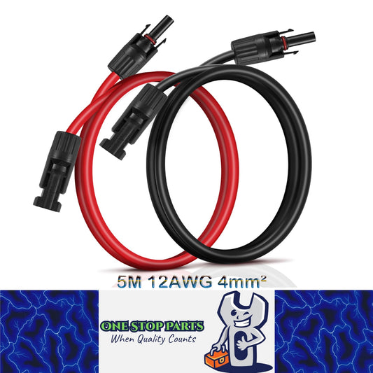 Pair 5M 12AWG 4mm² Solar Panel Extension Cable with Female and Male Connector