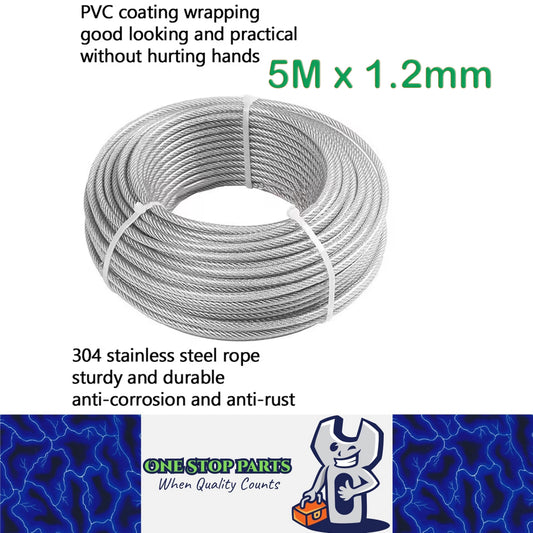5m x 1.2mm 304 Stainless Steel Cable Rope PVC Coated Heavy Duty Wire Cable Rope