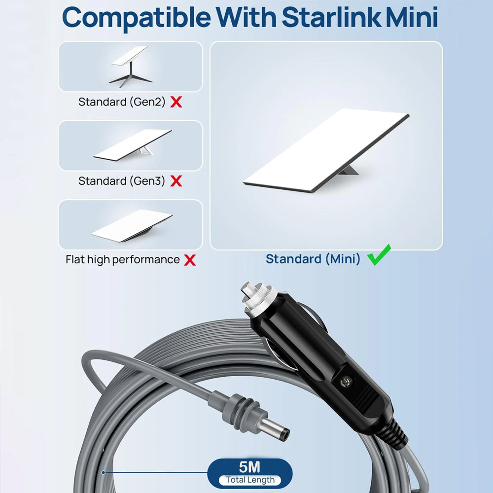 5M Starlink Mini DC Power Cable to Cigarette Lighter Plug for Starlink Mini