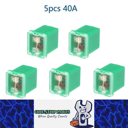 5 x 40Amp Green Mini Slow Blow Fuse Block 10mmx12mm x 16mm High 40A Fuse (5pcs)