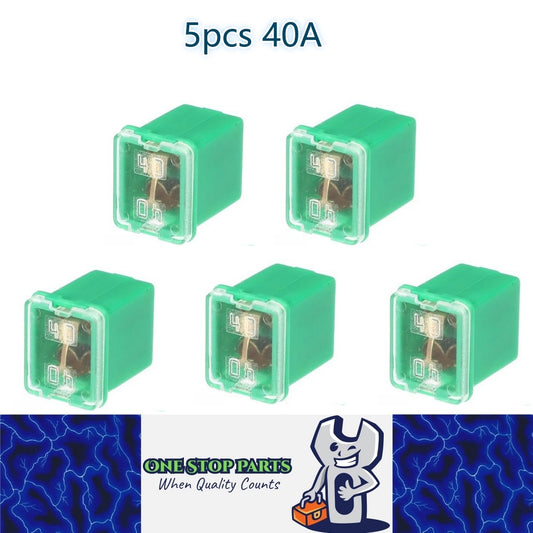 5 x 40Amp Green Mini Slow Blow Fuse Block 10mmx12mm x 16mm High 40A Fuse (5pcs)