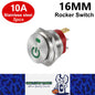 5 x Green Power LED 16mm Metal Rocker Switch 12-24V 10A 3Pin ON/OFF Self-Locking