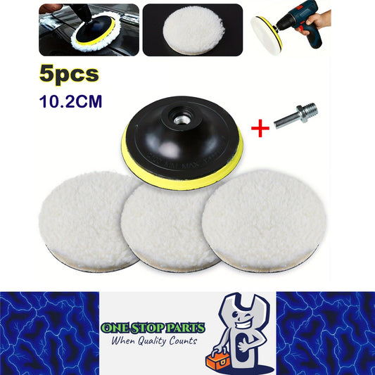 5pcs 102mm Wool Buffing Pads Kit for Drill w/ M10 Adapter Car Polishing Waxing