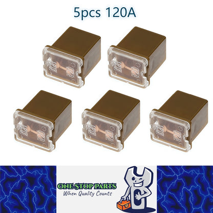 5 x 120Amp Brown Mini Slow Blow Fuse Block 10mmx12mm x 16mm High 120A Fuse(5pcs）