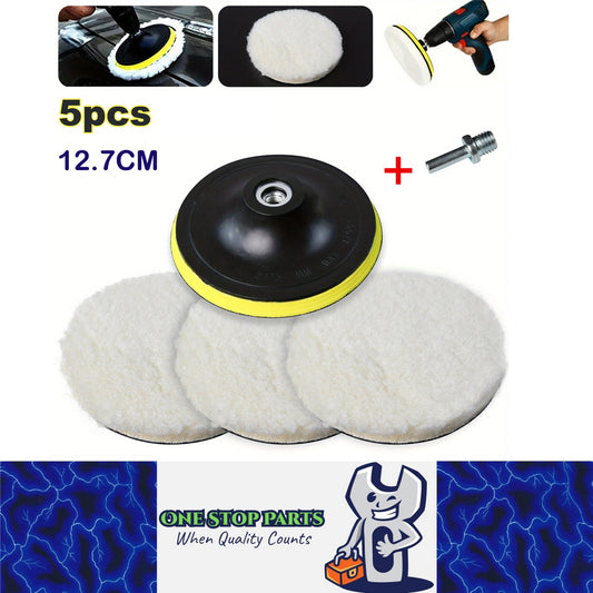 5pcs 127mm Wool Buffing Pads Kit for Drill w/ M14 Adapter Car Polishing Waxing