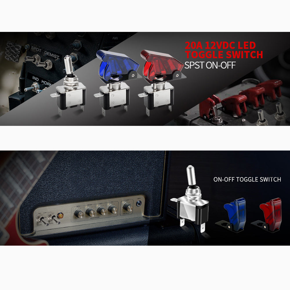 5pcs 12V LED Toggle Switch 20A 3Pin SPST ON/OFF with Aircraft Safety Flip Cover