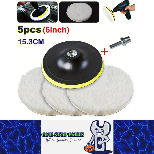 5pcs 153mm Wool Buffing Pads Kit for Drill w/ M14 Adapter Car Polishing Waxing