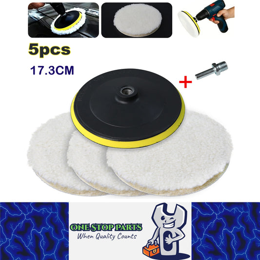 5pcs 178mm Wool Buffing Pads Kit for Drill w/ M14 Adapter Car Polishing Waxing