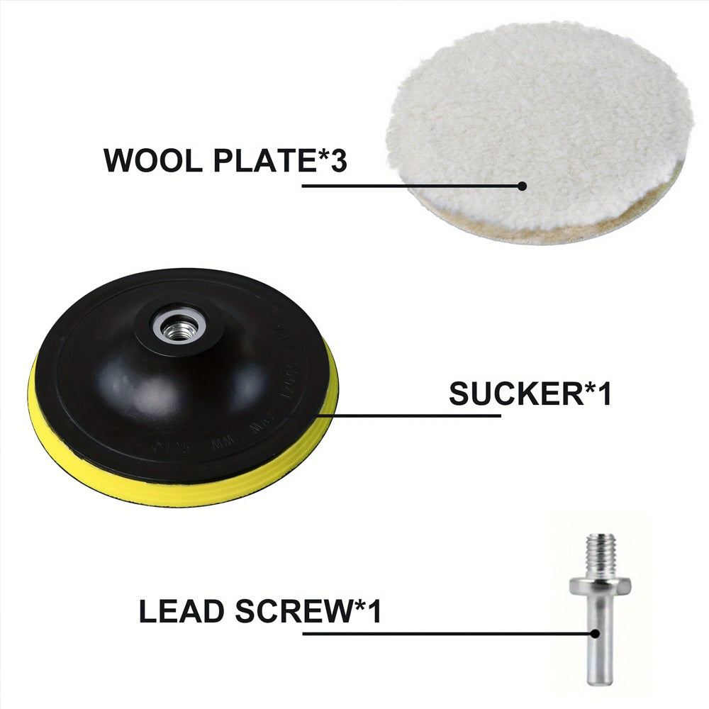 5pcs 178mm Wool Buffing Pads Kit for Drill w/ M14 Adapter Car Polishing Waxing