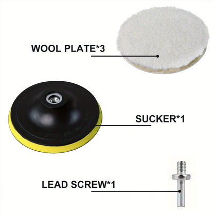 5pcs 178mm Wool Buffing Pads Kit for Drill w/ M14 Adapter Car Polishing Waxing