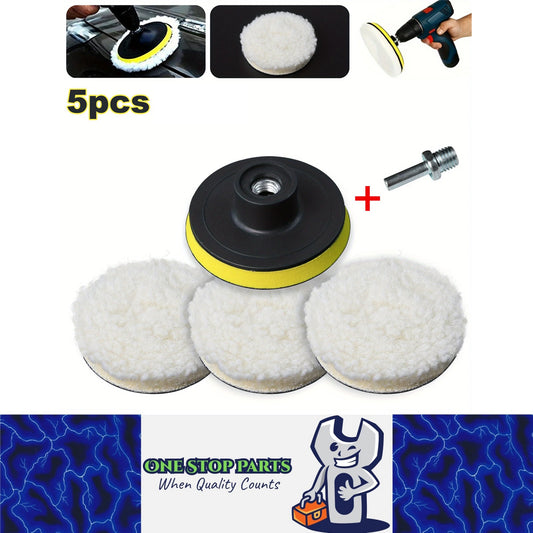 5pcs 76mm Wool Buffing Pads Kit for Drill w/ M10 Adapter Car Polishing Waxing
