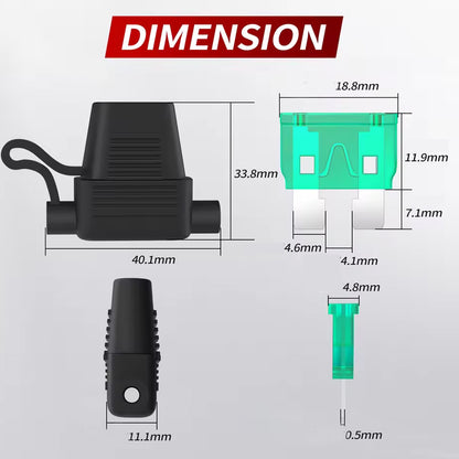 5 x Standard Blade inline Fuse Holders with Waterproof Cap 18AWG Wire & 30A Fuse