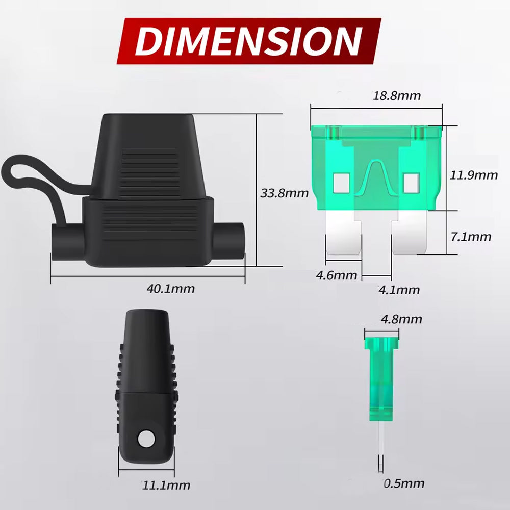 5 x Standard Blade inline Fuse Holders with Waterproof Cap 18AWG Wire & 40A Fuse