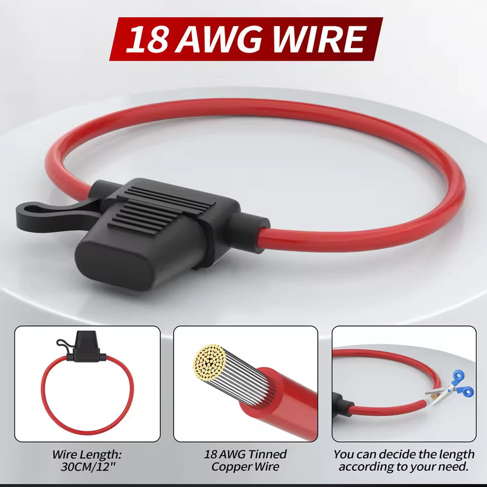 5 x Standard Blade inline Fuse Holders with Waterproof Cap 18AWG Wire & 30A Fuse