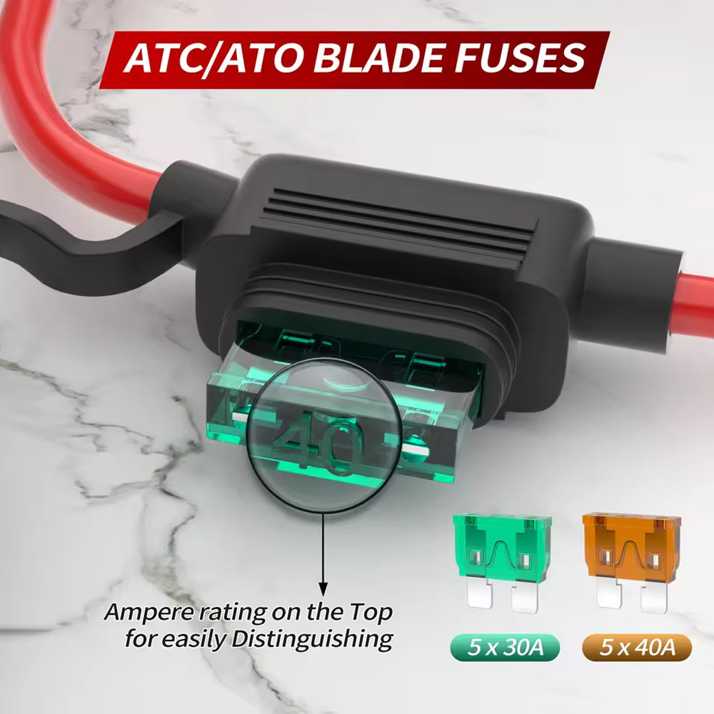5 x Standard Blade inline Fuse Holders with Waterproof Cap 18AWG Wire & 15A Fuse