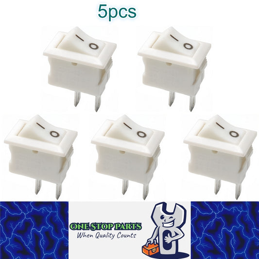 5 x White Rocker Switches 10x15mm ON/OFF 2 Pin SPST Panel Mount Rocker Switches