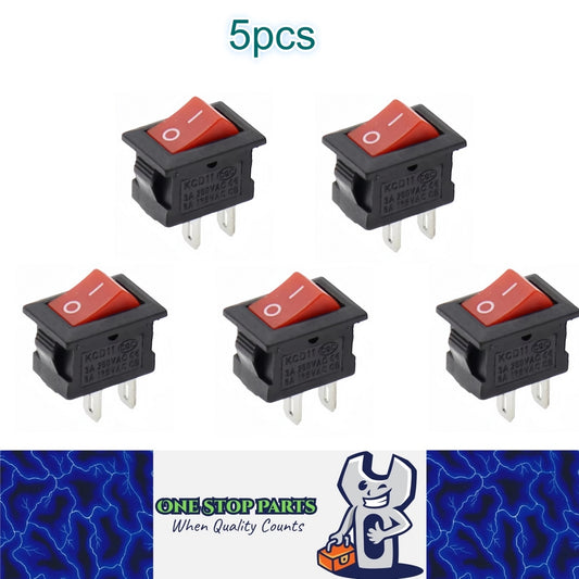 5 x Red Rocker Switches 10x15mm ON/OFF 2 Pin SPST Panel Mount Car Boat Switches