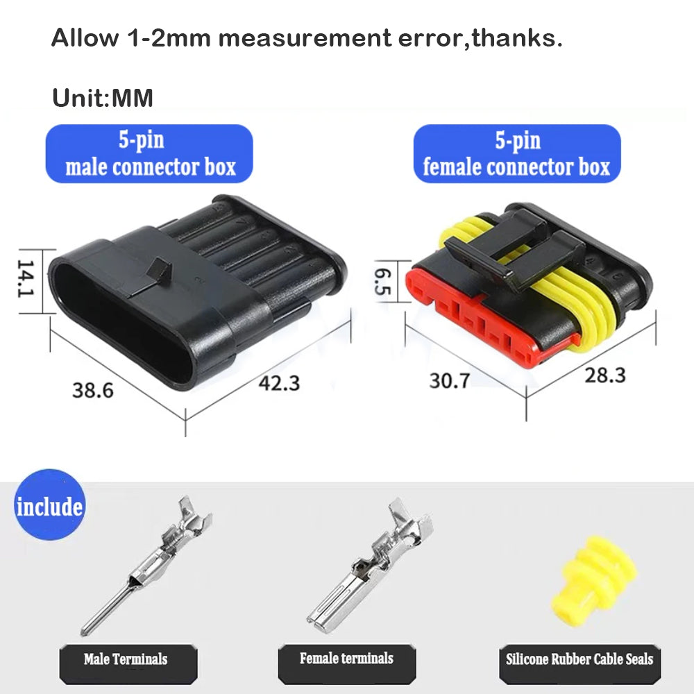 10 Sets 5 Pin Way AMP Waterproof Connector Car Electrical Wire Connectors Plugs