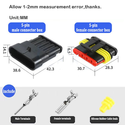 10 Sets 5 Pin Way AMP Waterproof Connector Car Electrical Wire Connectors Plugs