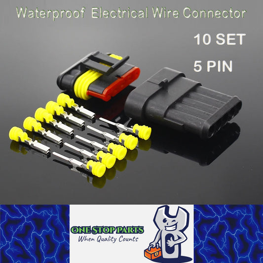 10 Sets 5 Pin Way AMP Waterproof Connector Car Electrical Wire Connectors Plugs
