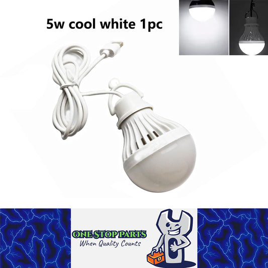 USB 5w Cool White Light Bulb with 1.5 Meter Cable Ideal for Camping (1pc)