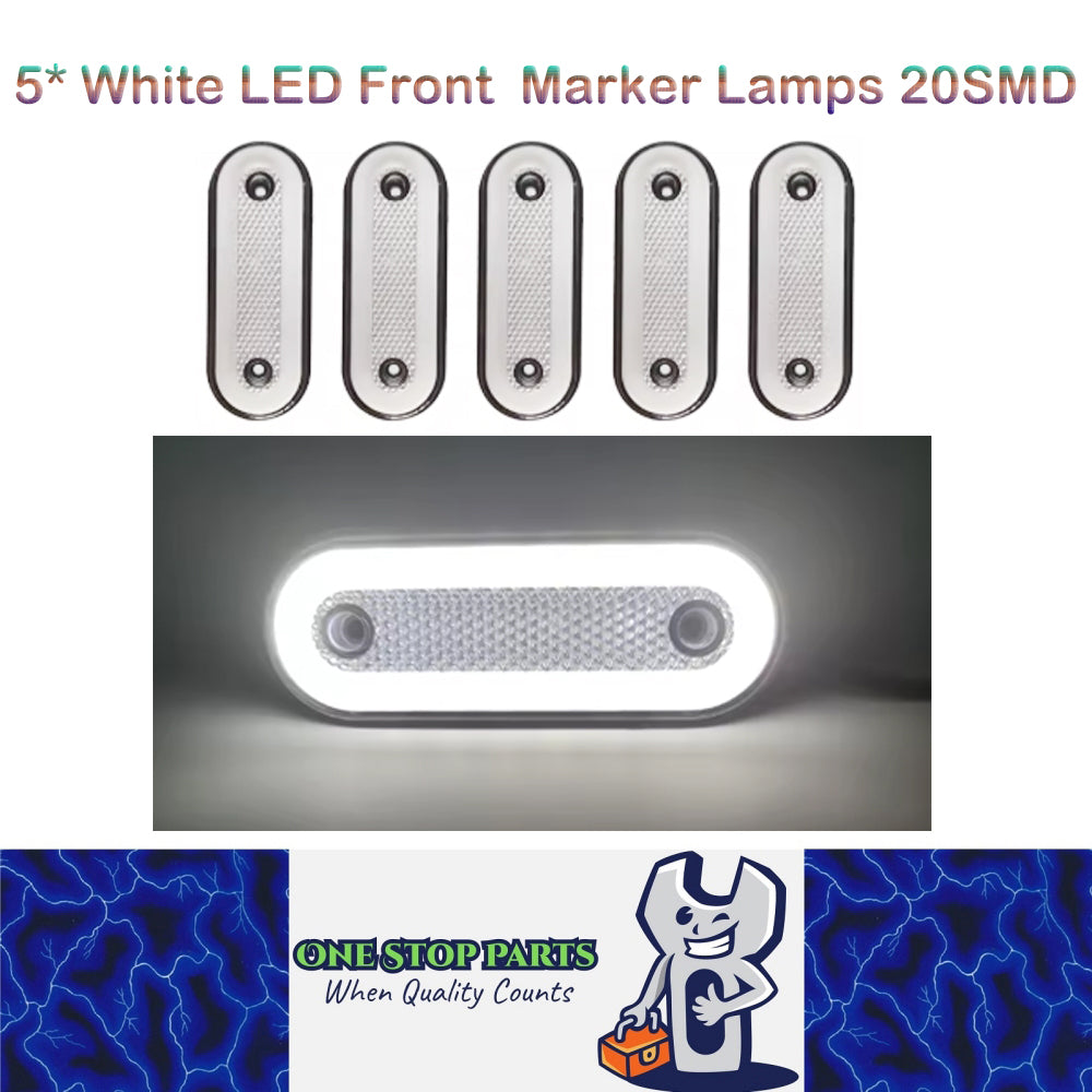 5 x White LED Front Marker Lamps 20SMD 12V-24V LED Marker Light with Reflector