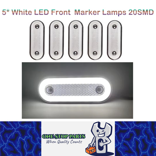 5 x White LED Front Marker Lamps 20SMD 12V-24V LED Marker Light with Reflector
