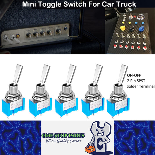 5 x Mini Toggle Switch 2 Pin SPST ON OFF Flat Handle Toogle 6mm Latching Switch