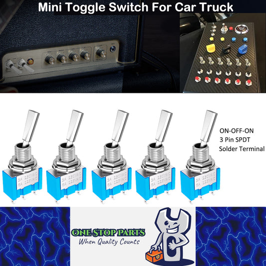 5 x Mini Toggle Switch 3 Pin SPDT ON/OFF/ON Flat Handle 6mm Latching Switch