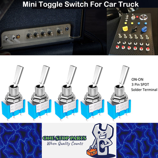 5 x Mini Toggle Switch 3 Pin SPDT ON ON Flat Handle Toogle 6mm Latching Switch