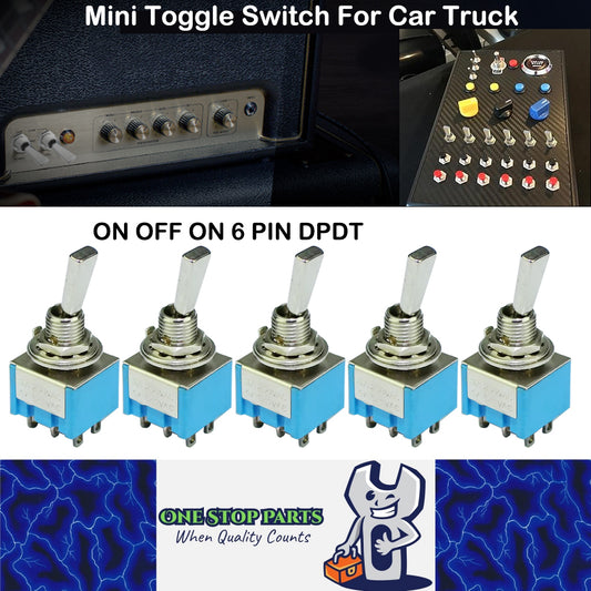 5 x Mini Toggle Switch 6 Pin SPDT ON/OFF/ON Flat Handle 6mm Latching Switch