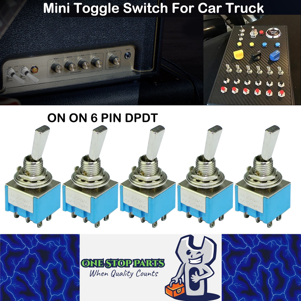 5 x Mini Toggle Switch 6 Pin SPDT ON ON Flat Handle Toogle 6mm Latching Switch