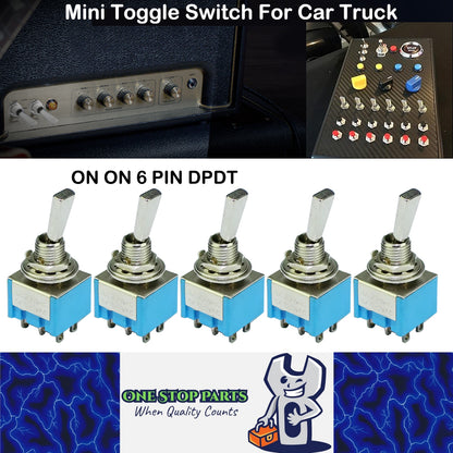 5 x Mini Toggle Switch 6 Pin SPDT ON ON Flat Handle Toogle 6mm Latching Switch