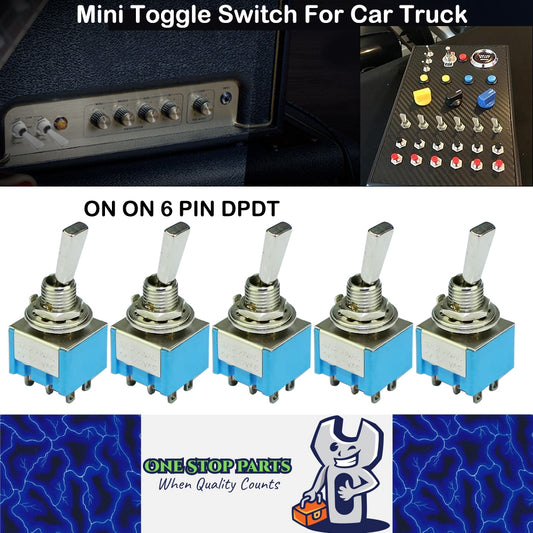 5 x Mini Toggle Switch 6 Pin SPDT ON ON Flat Handle Toogle 6mm Latching Switch